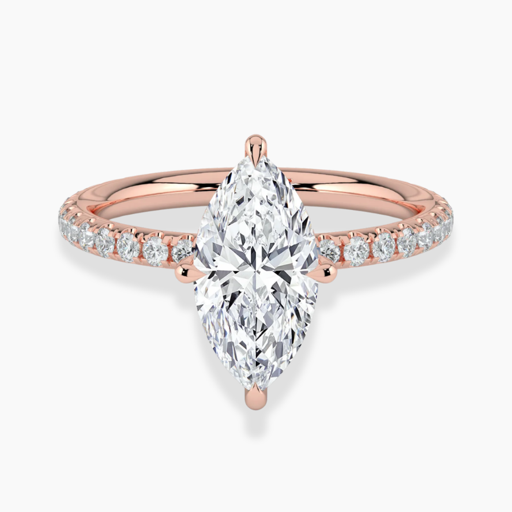 Pave Hidden Halo Lab Diamond Engagement Ring in 18K Gold - Marquise
