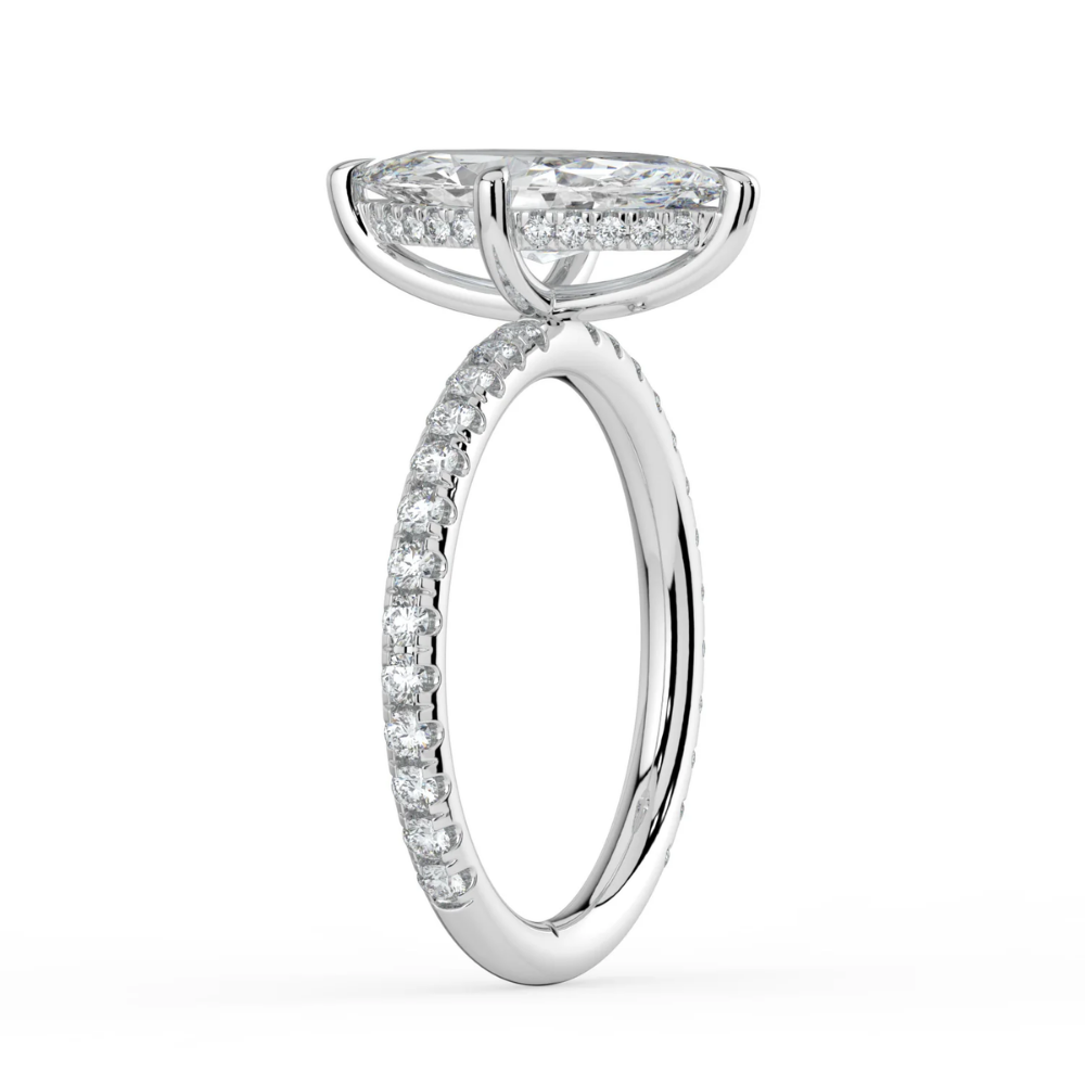 Pave Hidden Halo Lab Diamond Engagement Ring in 18K Gold - Marquise