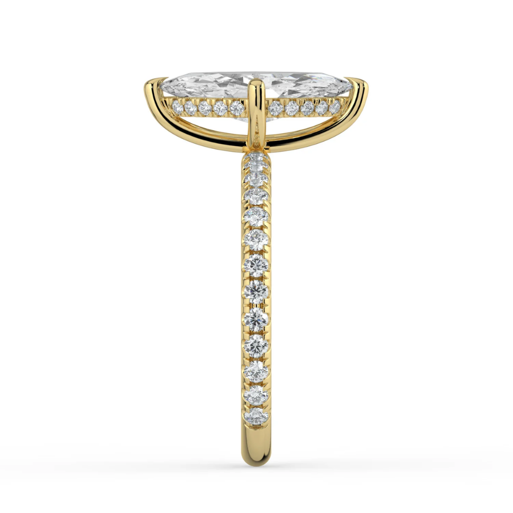 Pave Hidden Halo Lab Diamond Engagement Ring in 18K Gold - Marquise