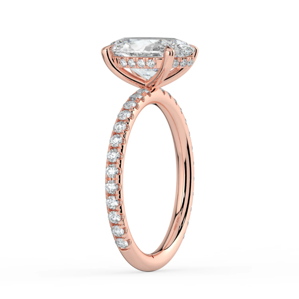 Pave Hidden Halo Lab Diamond Engagement Ring in 18K Gold - Oval