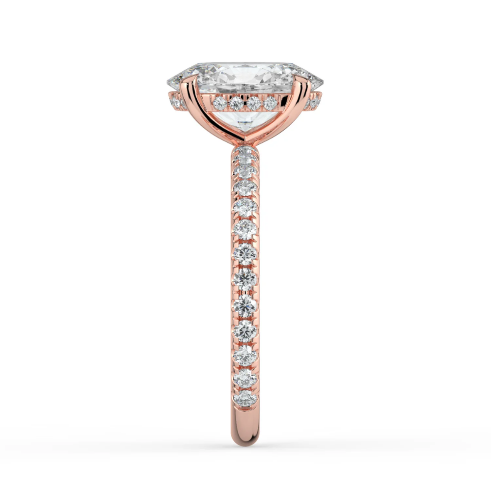 Pave Hidden Halo Lab Diamond Engagement Ring in 18K Gold - Oval