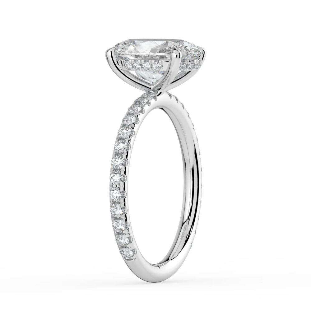 Pave Hidden Halo Lab Diamond Engagement Ring in 18K Gold - Oval