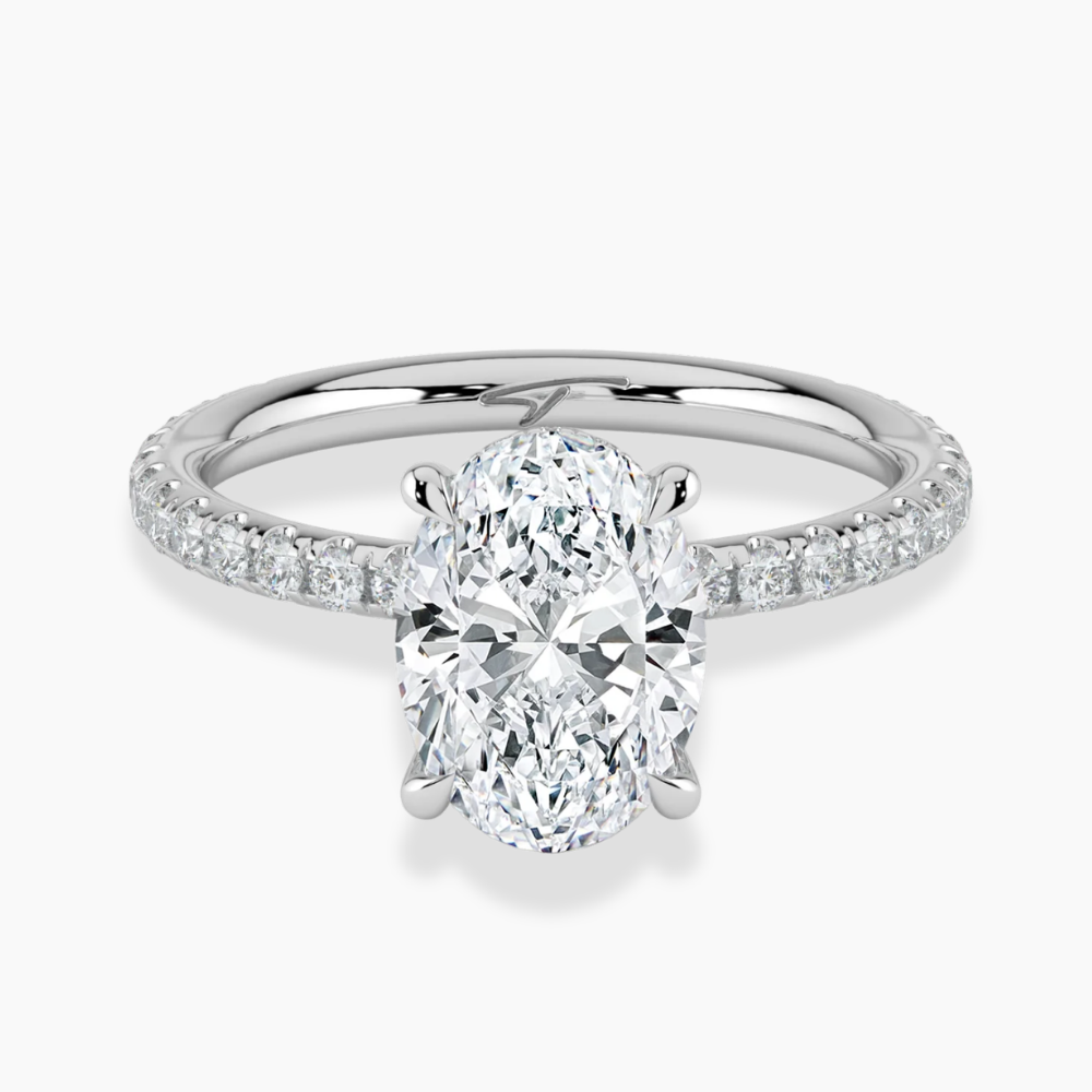 Pave Hidden Halo Lab Diamond Engagement Ring in 18K Gold - Oval