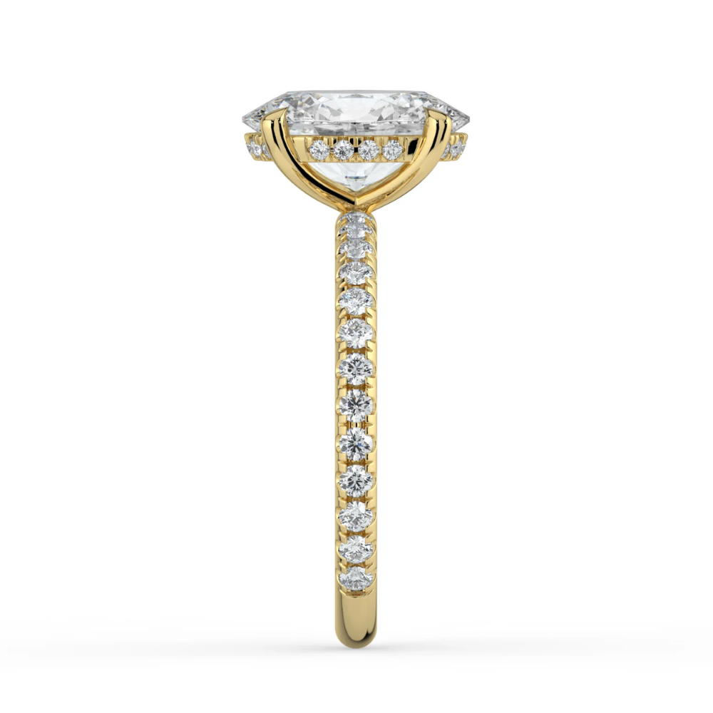 Pave Hidden Halo Lab Diamond Engagement Ring in 18K Gold - Oval