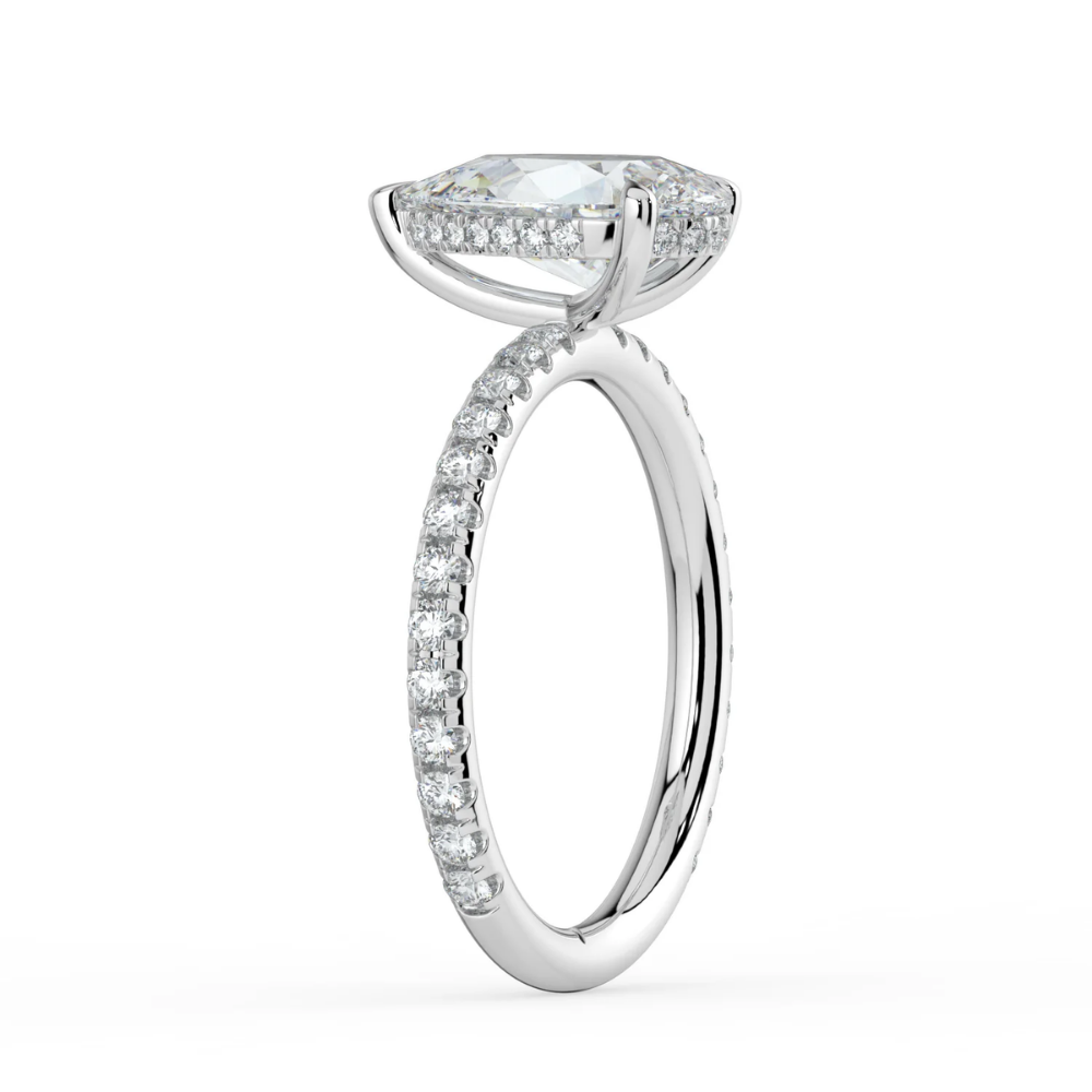 Pave Hidden Halo Lab Diamond Engagement Ring in 18K Gold - Pear