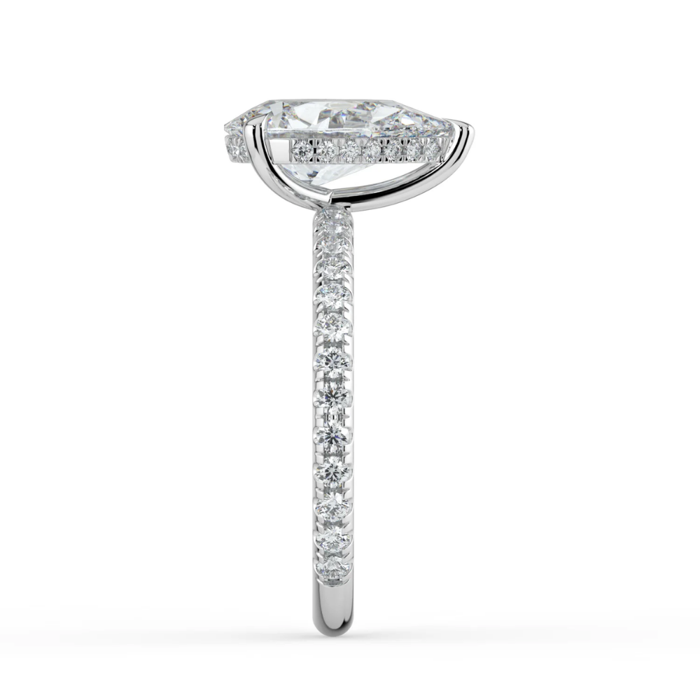 Pave Hidden Halo Lab Diamond Engagement Ring in 18K Gold - Pear