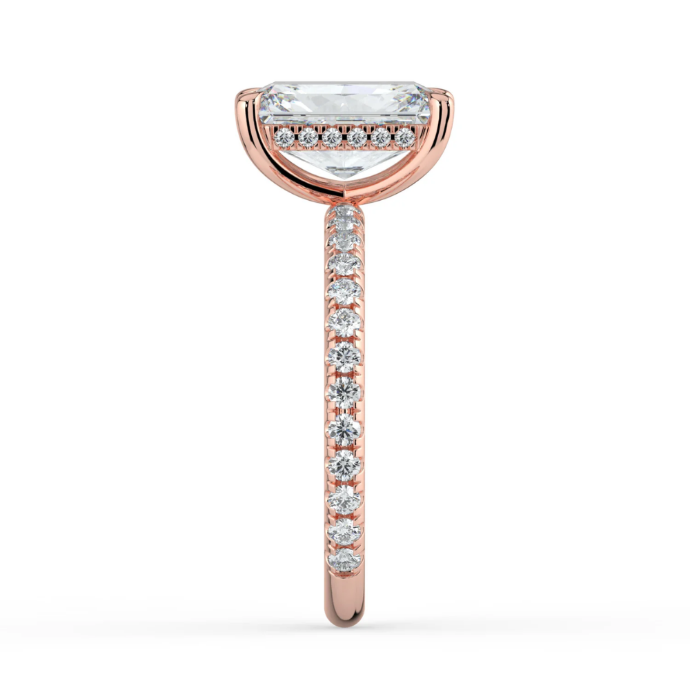 Pave Hidden Halo Lab Diamond Engagement Ring in 18K Gold - Radiant