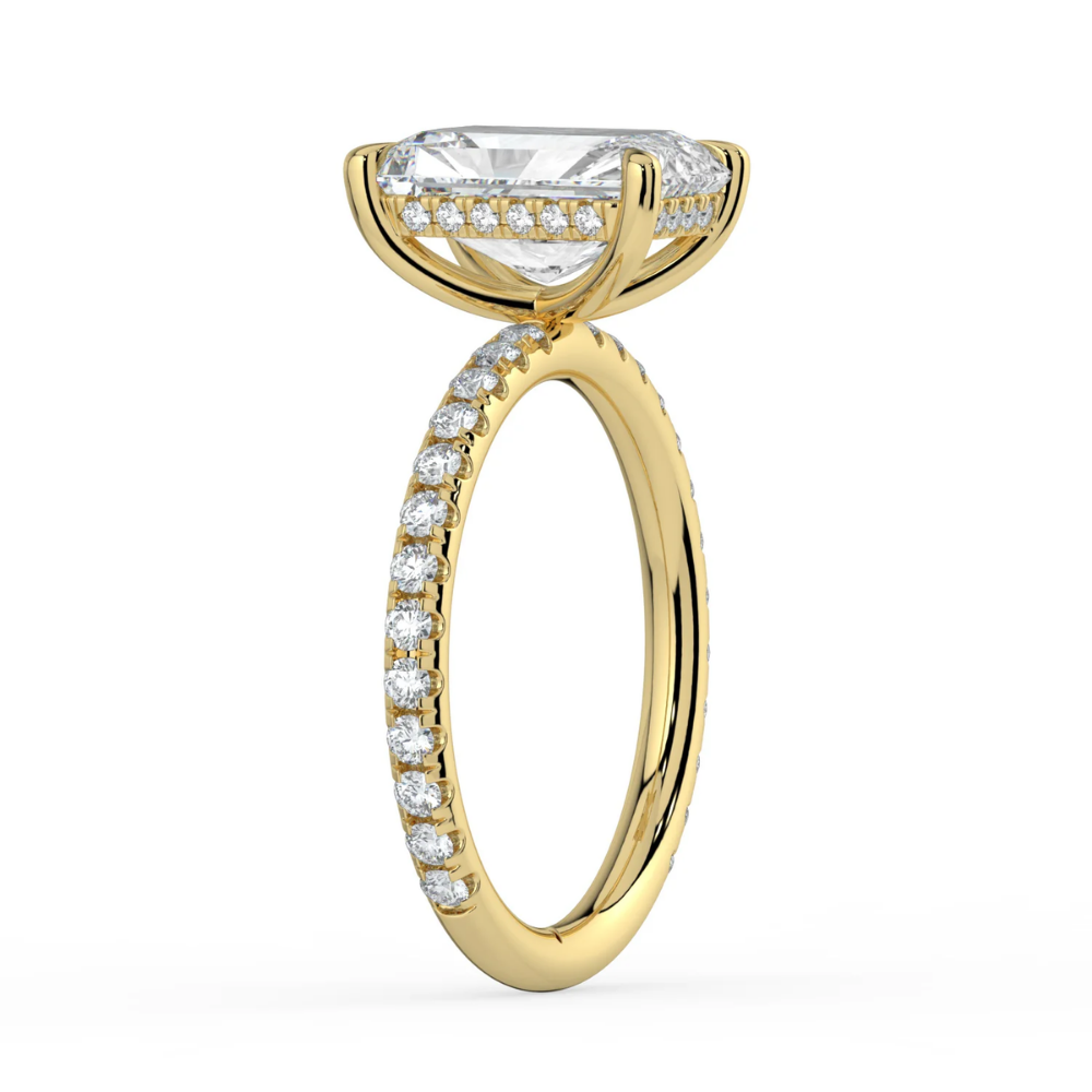 Pave Hidden Halo Lab Diamond Engagement Ring in 18K Gold - Radiant