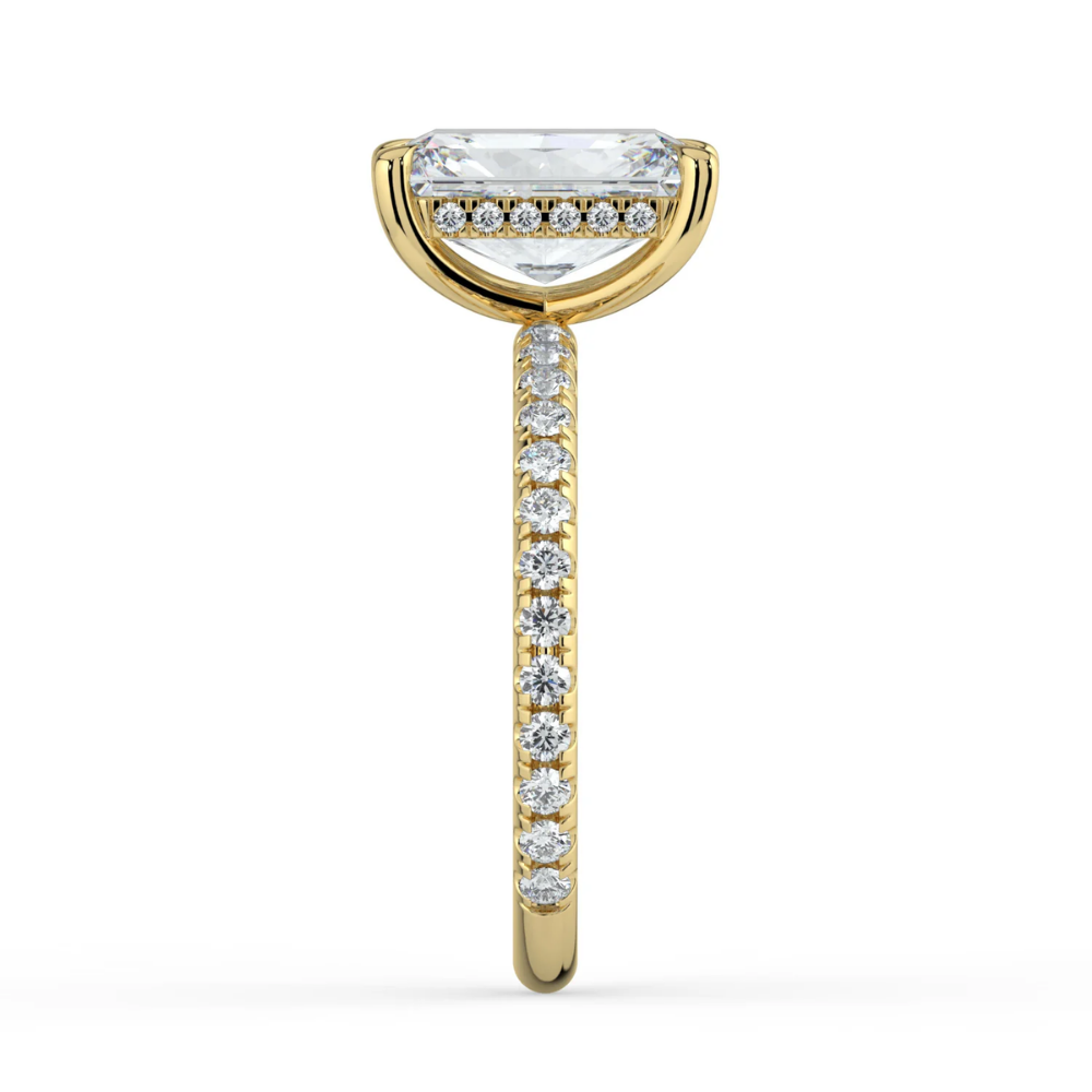 Pave Hidden Halo Lab Diamond Engagement Ring in 18K Gold - Radiant