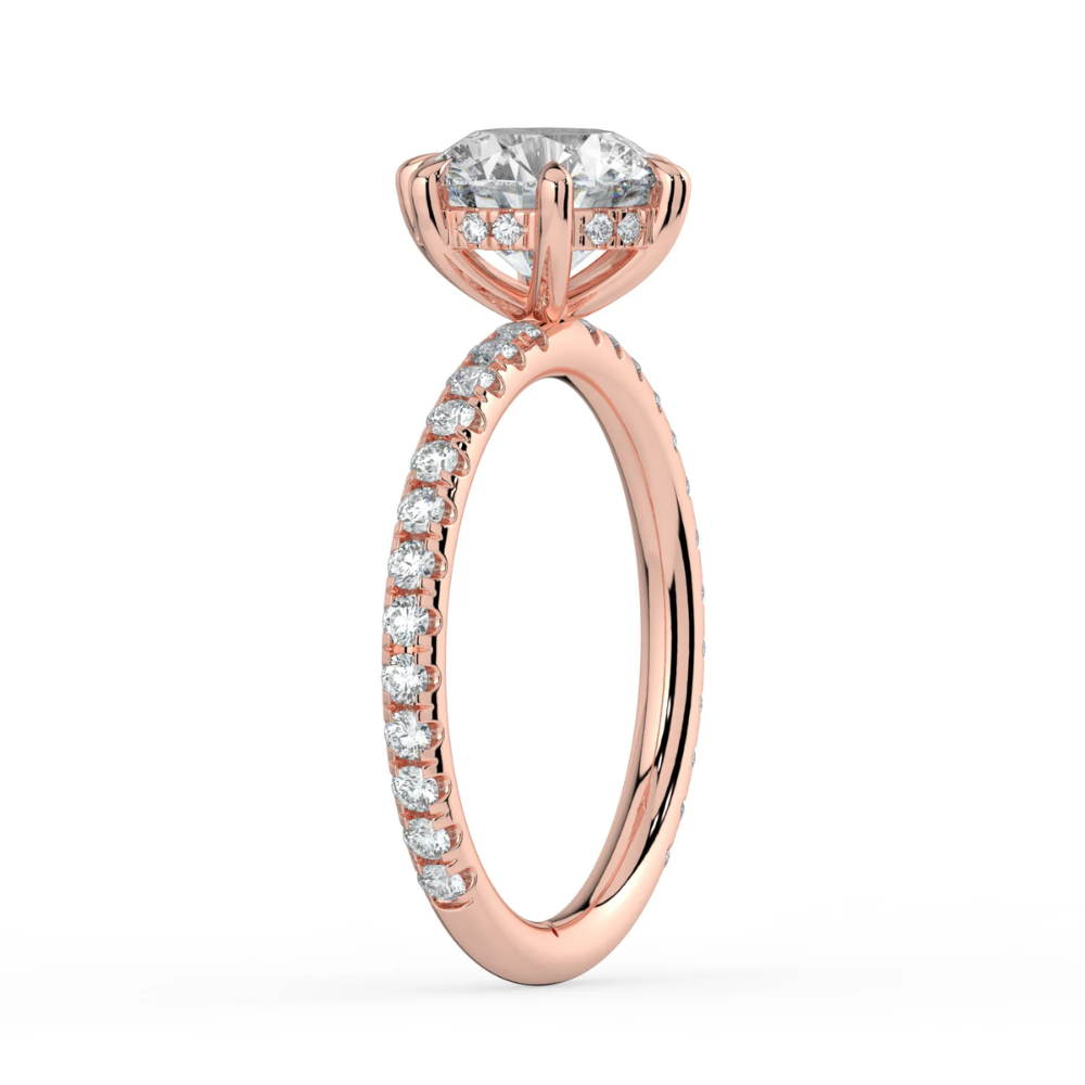 Pave Hidden Halo Lab Diamond Engagement Ring in 18K Gold - Round