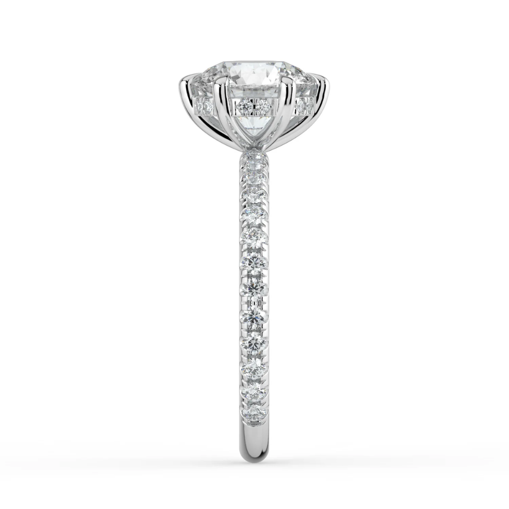 Pave Hidden Halo Lab Diamond Engagement Ring in 18K Gold - Round