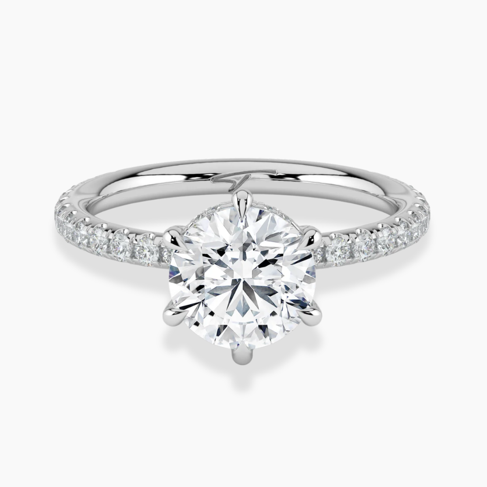 Pave Hidden Halo Lab Diamond Engagement Ring in 18K Gold - Round