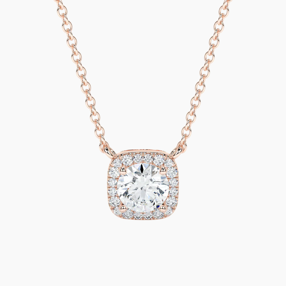 Round Cushion Halo Floating Pendant Lab Diamond Necklace (16 in.) 18K Gold