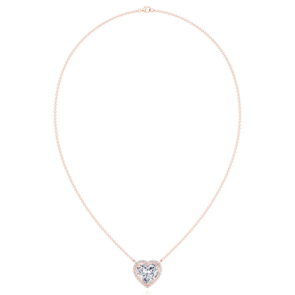 Heart Halo Floating Pendant Lab Diamond Necklace (16 in.) 18K Gold