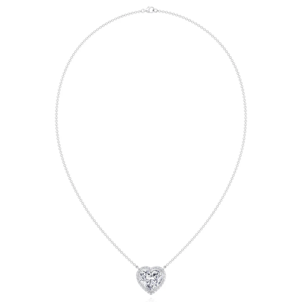 Heart Halo Floating Pendant Lab Diamond Necklace (16 in.) 18K Gold