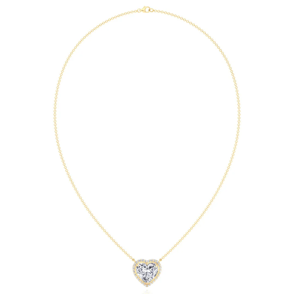 Heart Halo Floating Pendant Lab Diamond Necklace (16 in.) 18K Gold