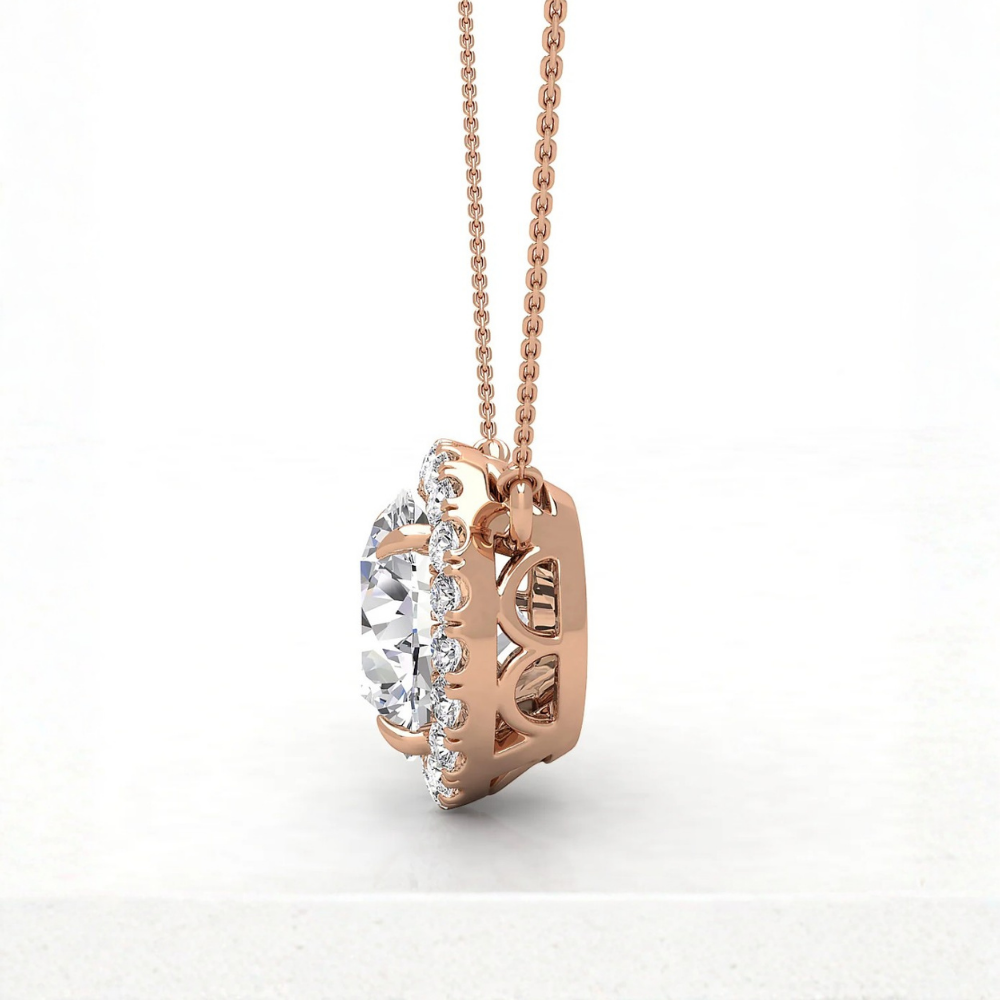 Round Halo Floating Pendant Lab Diamond Necklace (16 in.) 18K Gold