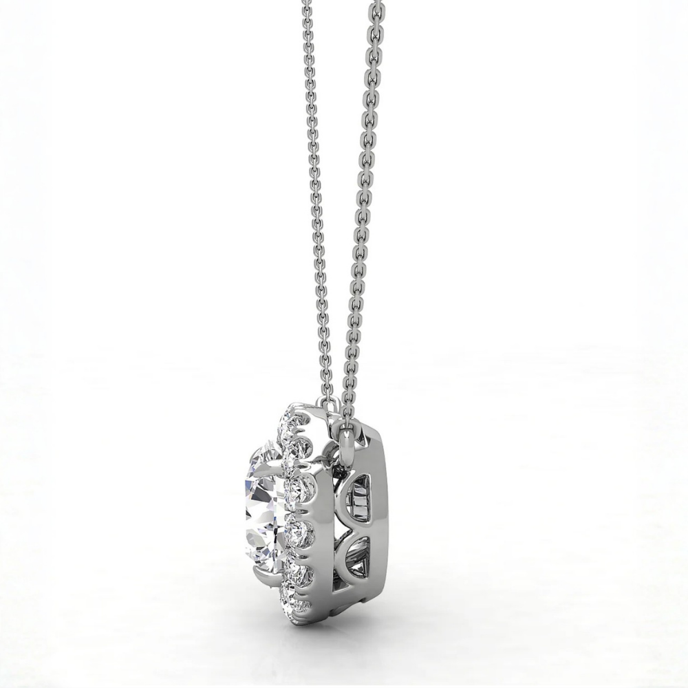 Round Halo Floating Pendant Lab Diamond Necklace (16 in.) 18K Gold
