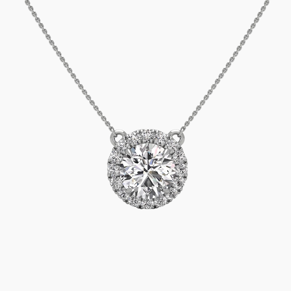 Round Halo Floating Pendant Lab Diamond Necklace (16 in.) 18K Gold