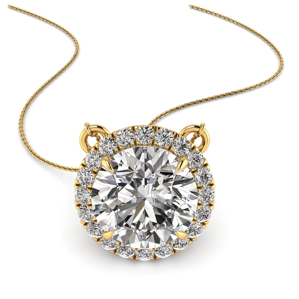 Round Halo Floating Pendant Lab Diamond Necklace (16 in.) 18K Gold