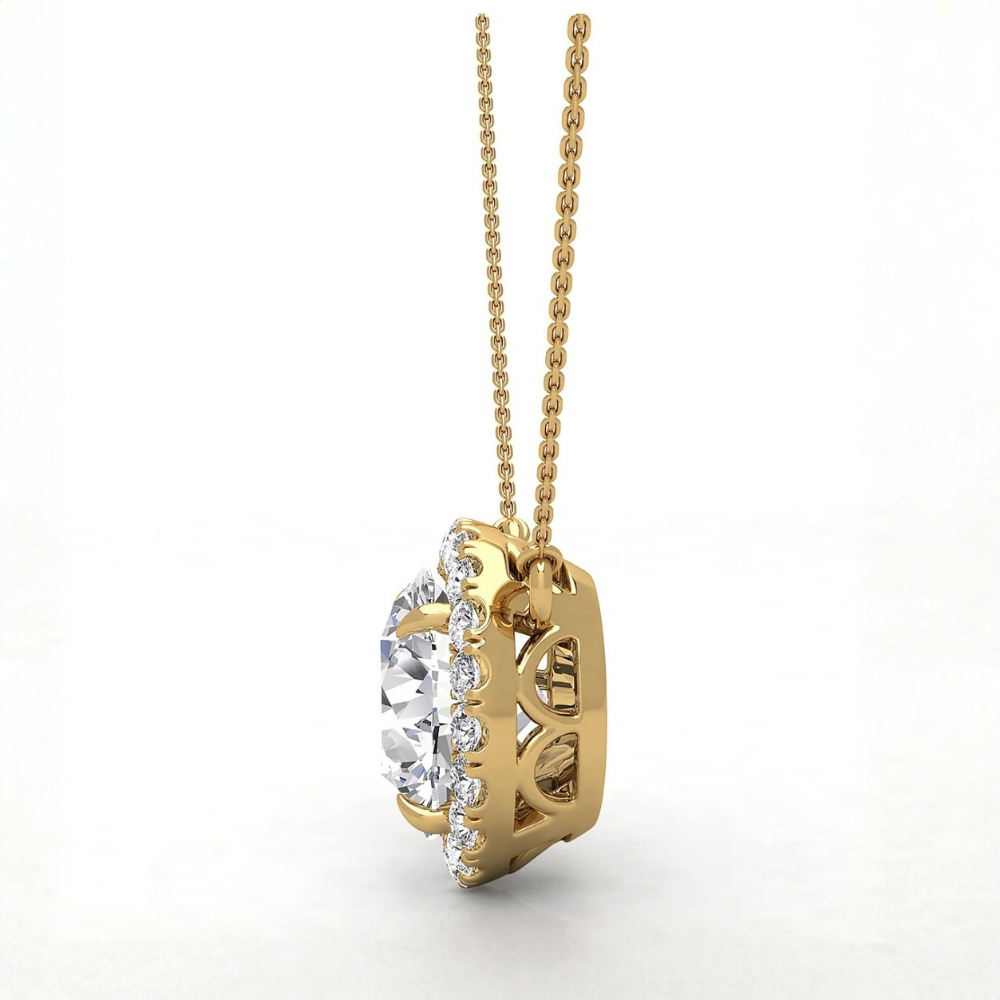 Round Halo Floating Pendant Lab Diamond Necklace (16 in.) 18K Gold