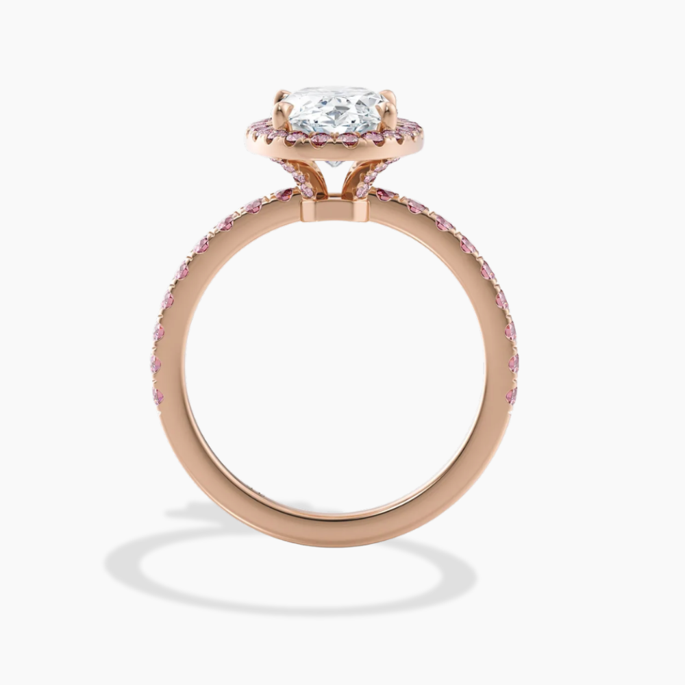 Halo Fancy Pink Pave Oval Lab Diamond Ring in Rose Gold 18K