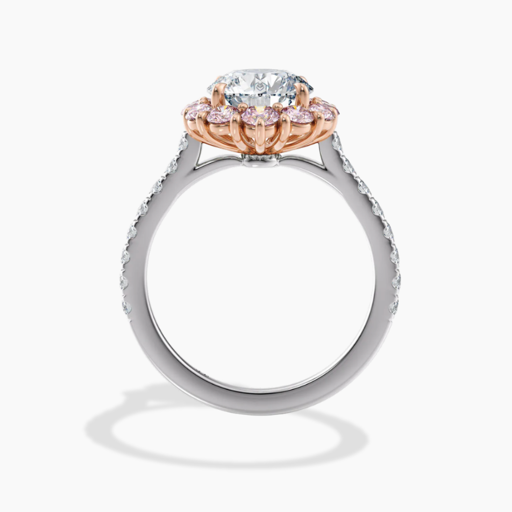 Fancy Pink Vintage Halo Round Lab Diamond Ring in White and Rose Gold 18K