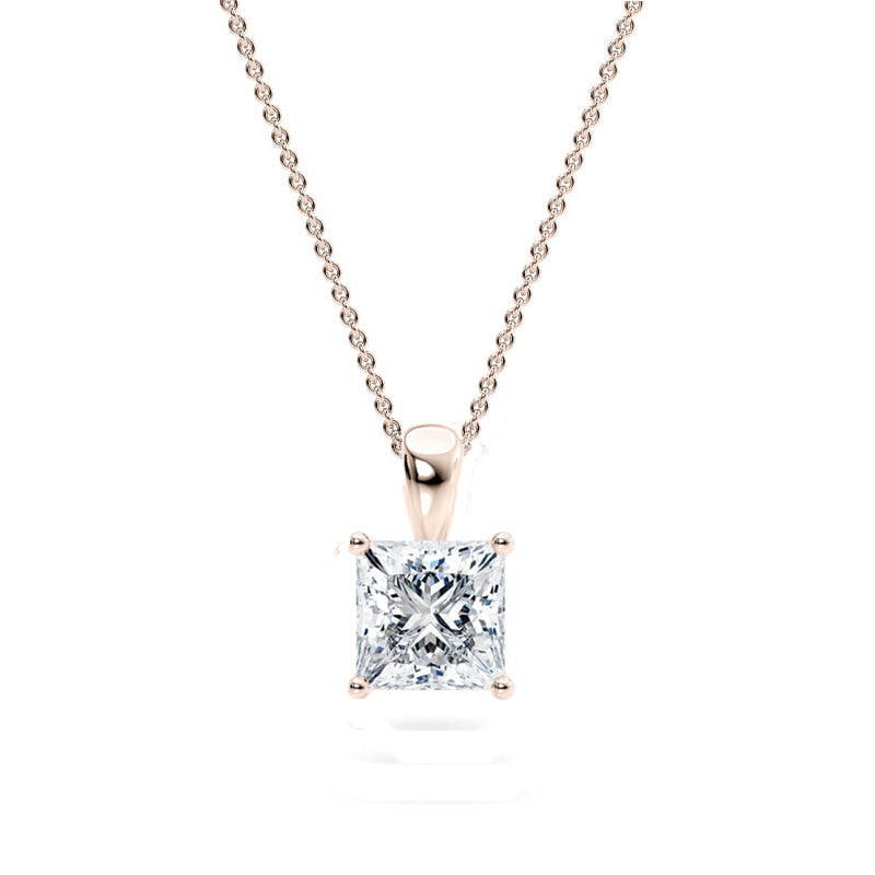 Princess Pendant Lab Diamond Necklace 18K Gold