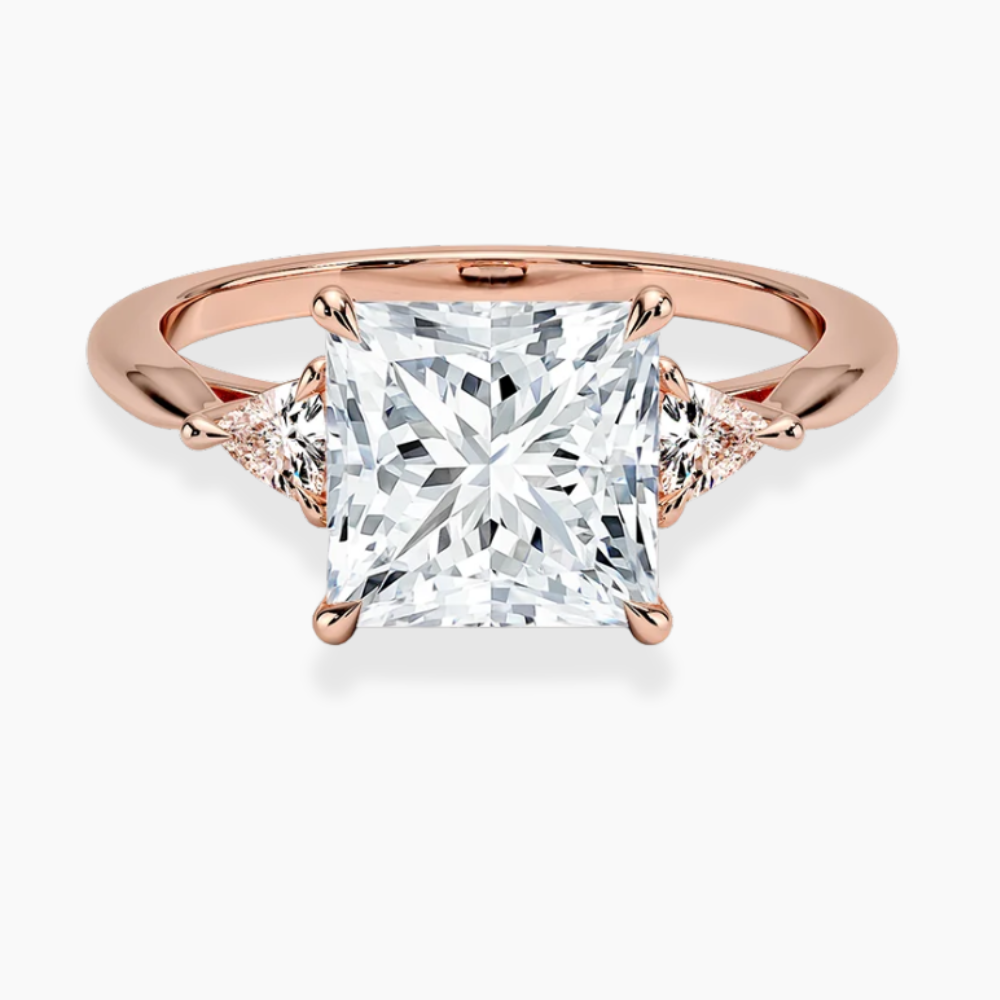 Trilogy (Trilliant Side Stones) Lab Diamond Engagement Ring in 18K Gold - Princess