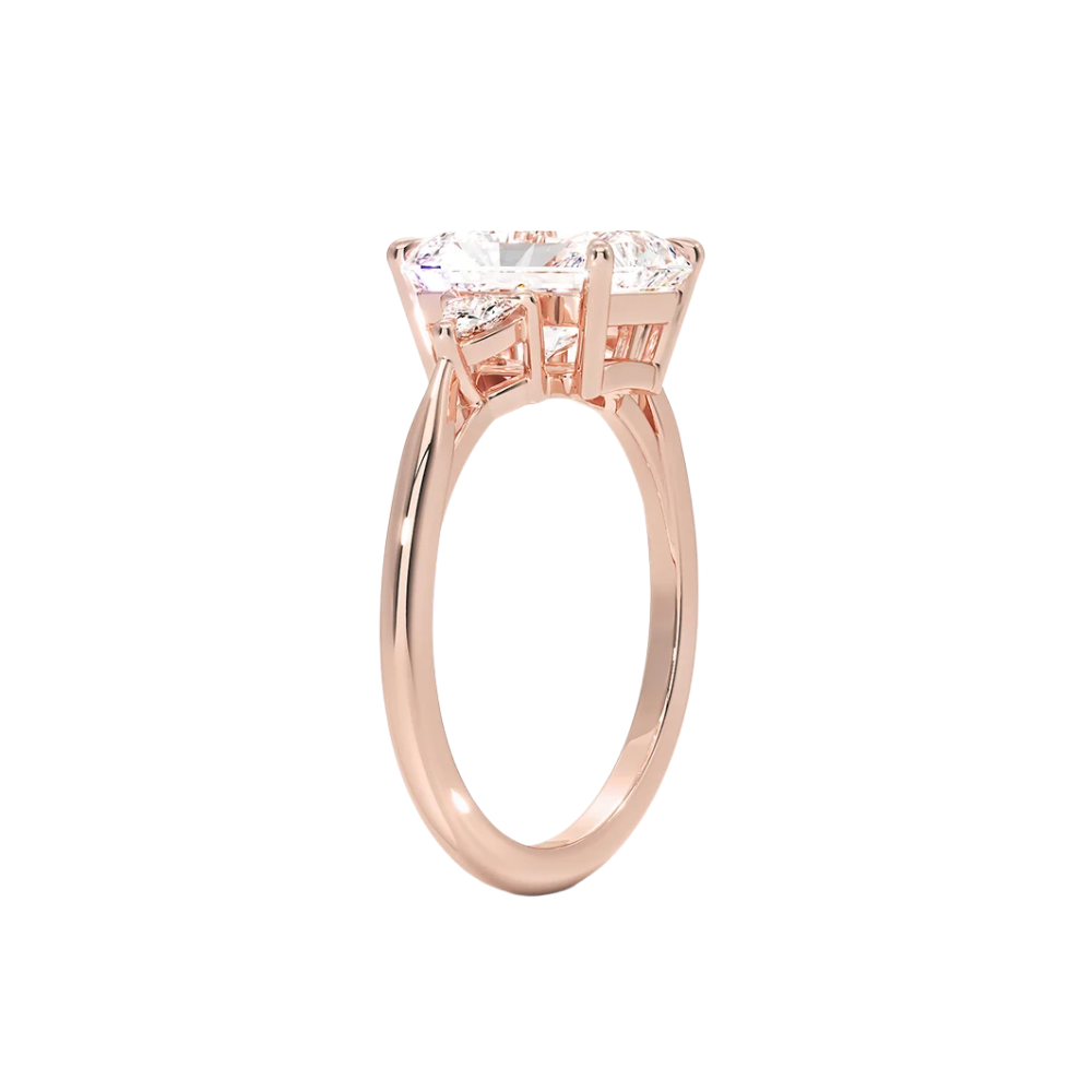 Trilogy (Trilliant Side Stones) Lab Diamond Engagement Ring in 18K Gold - Radiant