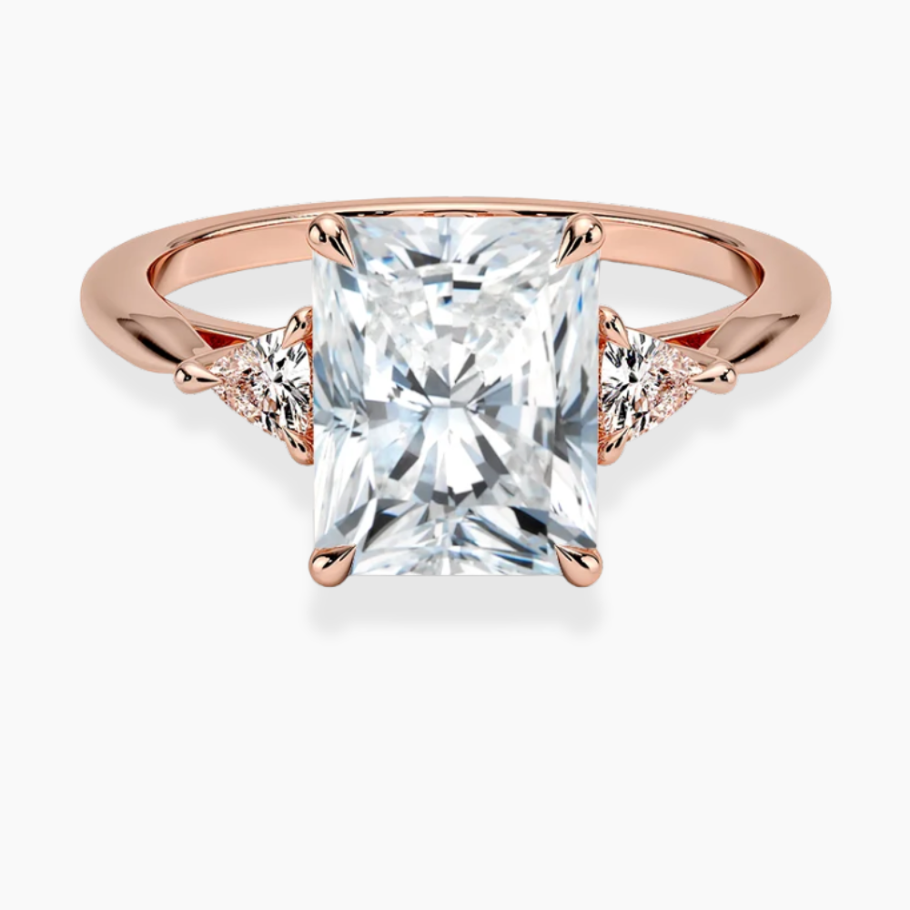 Trilogy (Trilliant Side Stones) Lab Diamond Engagement Ring in 18K Gold - Radiant