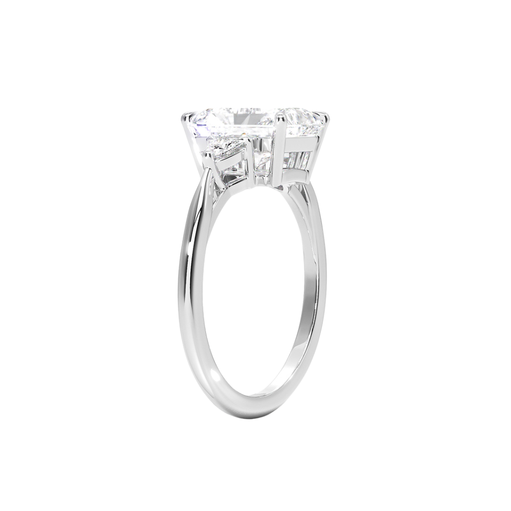 Trilogy (Trilliant Side Stones) Lab Diamond Engagement Ring in 18K Gold - Radiant