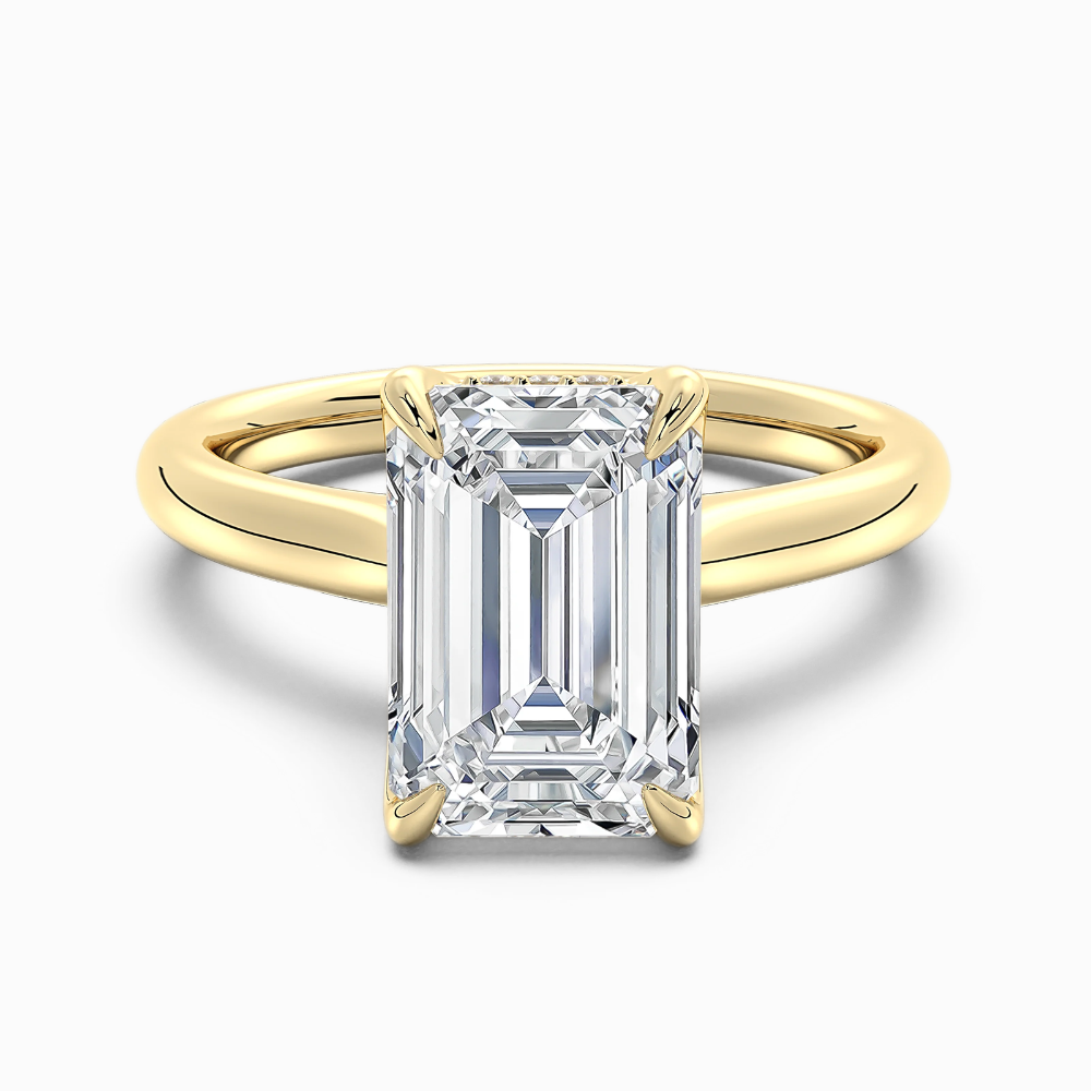 Solitaire Two Tone Tulip Petals Hidden Halo Cathedral Bridge Lab Grown Diamond Engagement Ring in 18K Gold – Emerald