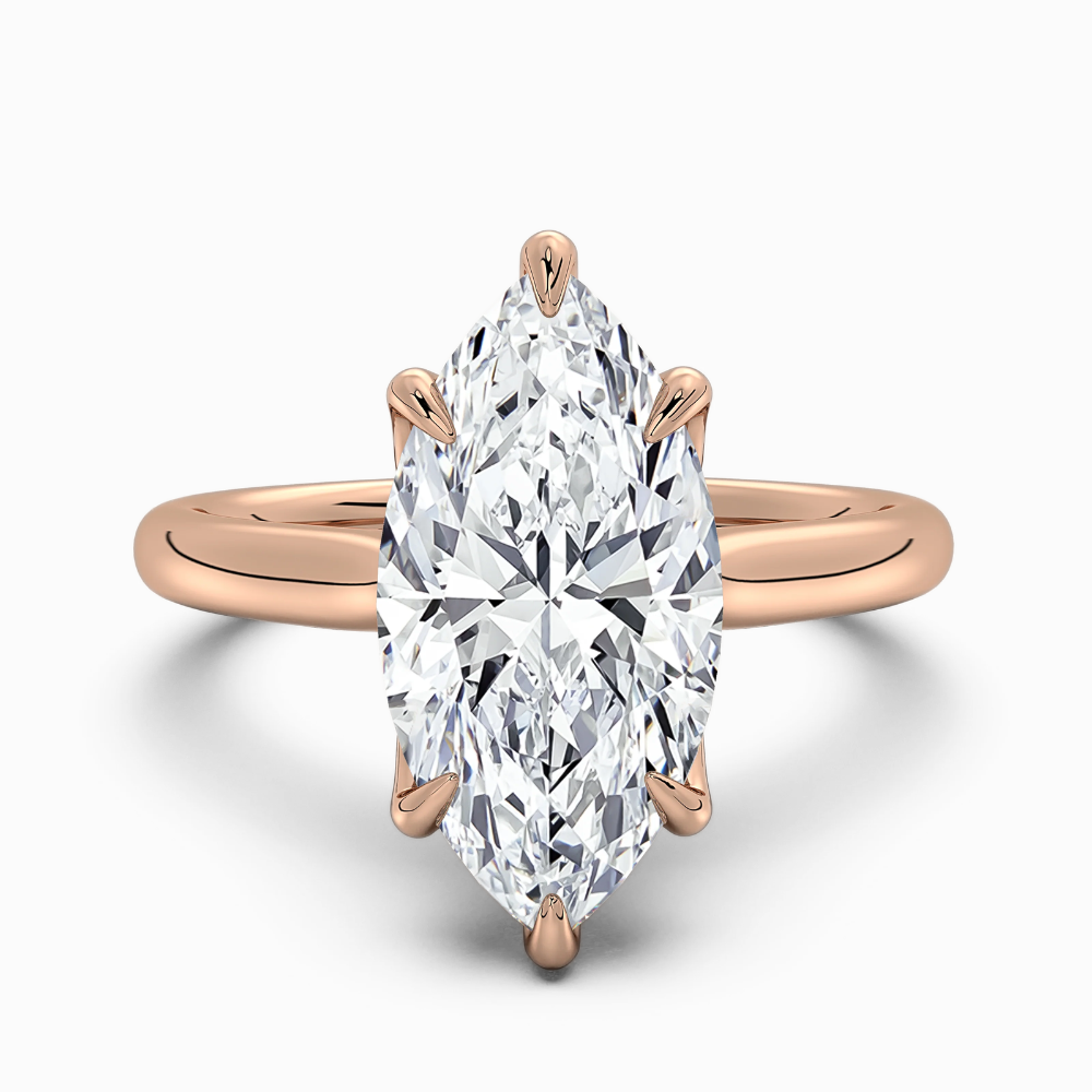 Solitaire Two Tone Tulip Petals Hidden Halo Cathedral Bridge Lab Grown Diamond Engagement Ring in 18K Gold – Marquise