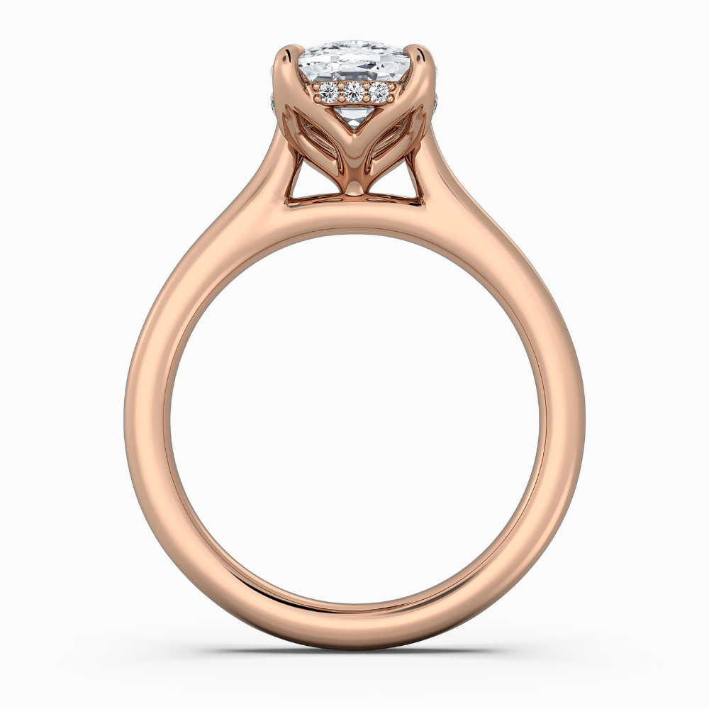 Solitaire Tulip Petals Hidden Halo Cathedral Bridge Lab Grown Diamond Engagement Ring in 18K Gold – Cushion