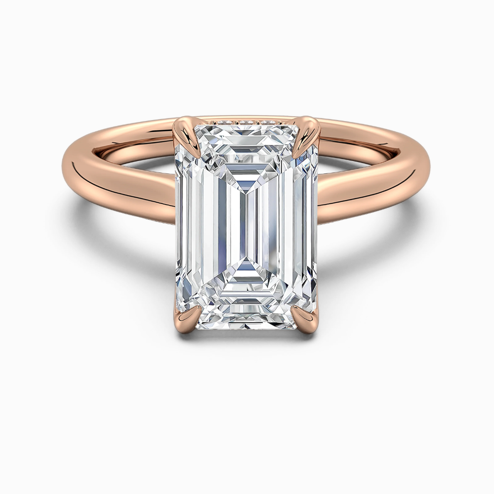 Solitaire Tulip Petals Hidden Halo Cathedral Bridge Lab Grown Diamond Engagement Ring in 18K Gold – Emerald