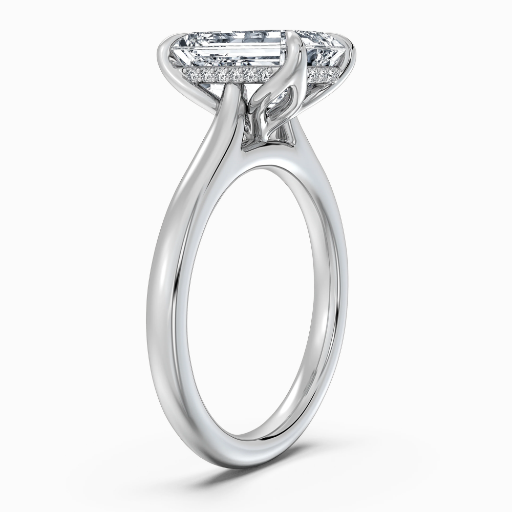 Solitaire Tulip Petals Hidden Halo Cathedral Bridge Lab Grown Diamond Engagement Ring in 18K Gold – Emerald