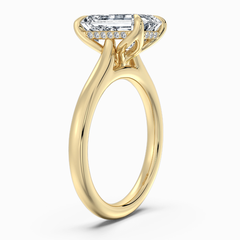 Solitaire Tulip Petals Hidden Halo Cathedral Bridge Lab Grown Diamond Engagement Ring in 18K Gold – Emerald