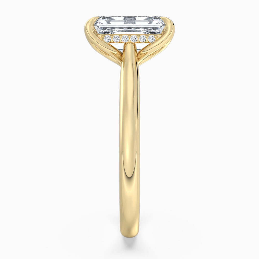 Solitaire Tulip Petals Hidden Halo Cathedral Bridge Lab Grown Diamond Engagement Ring in 18K Gold – Emerald