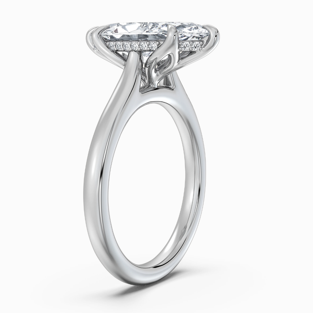 Solitaire Tulip Petals Hidden Halo Cathedral Bridge Lab Grown Diamond Engagement Ring in 18K Gold – Marquise