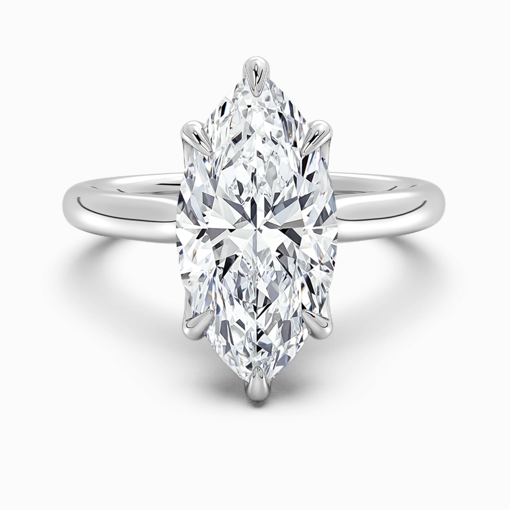 Solitaire Tulip Petals Hidden Halo Cathedral Bridge Lab Grown Diamond Engagement Ring in 18K Gold – Marquise
