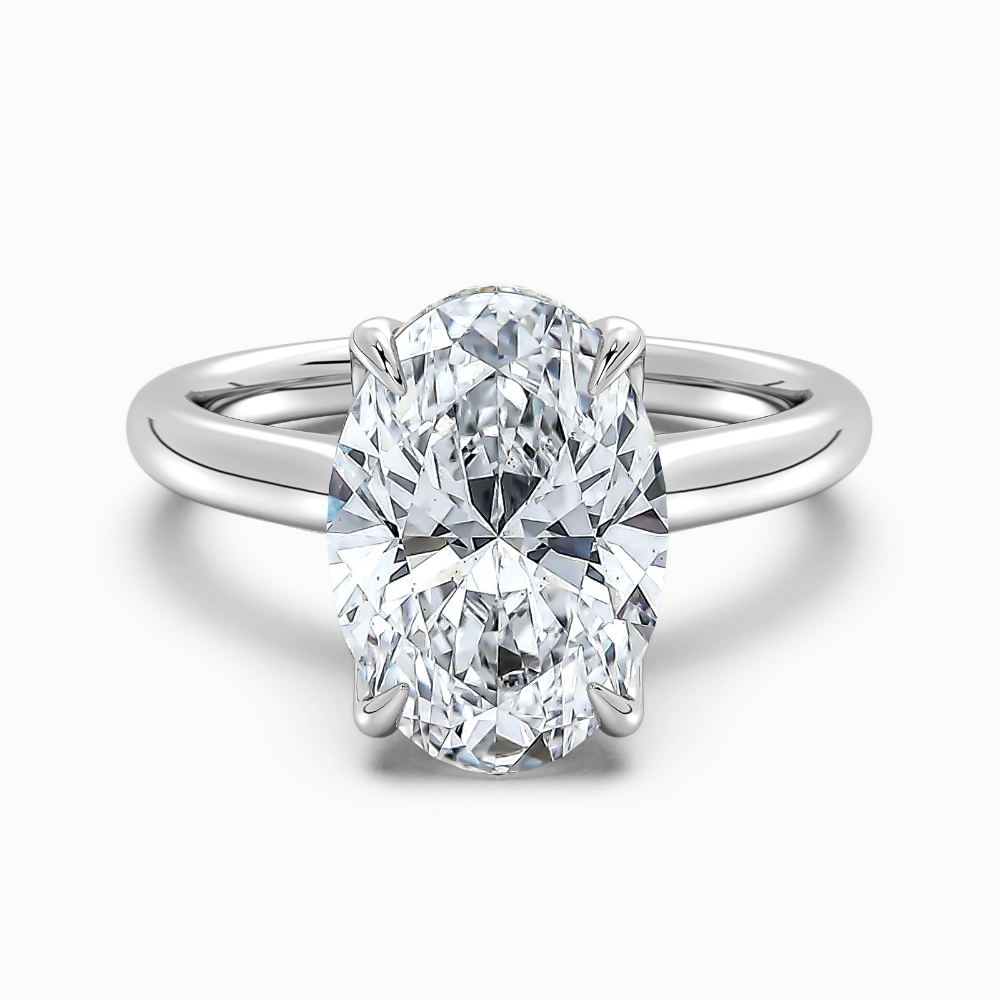 Solitaire Tulip Petals Hidden Halo Cathedral Bridge Lab Grown Diamond Engagement Ring in 18K Gold – Oval