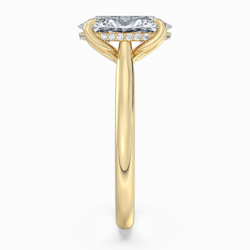 Solitaire Tulip Petals Hidden Halo Cathedral Bridge Lab Grown Diamond Engagement Ring in 18K Gold – Oval