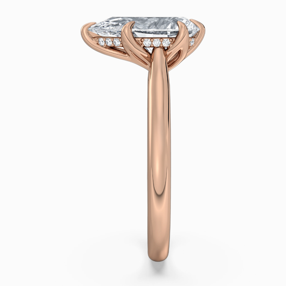 Solitaire Tulip Petals Hidden Halo Cathedral Bridge Lab Grown Diamond Engagement Ring in 18K Gold – Pear