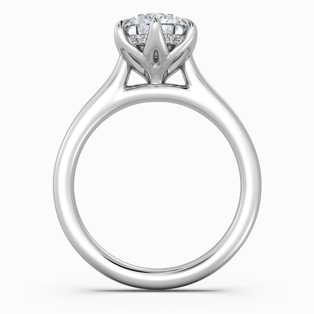 Solitaire Tulip Petals Hidden Halo Cathedral Bridge Lab Grown Diamond Engagement Ring in 18K Gold – Pear