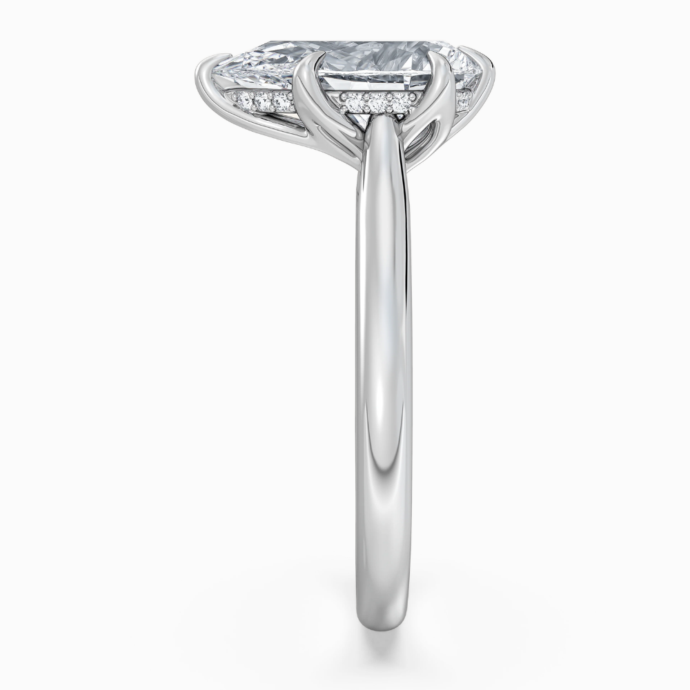 Solitaire Tulip Petals Hidden Halo Cathedral Bridge Lab Grown Diamond Engagement Ring in 18K Gold – Pear