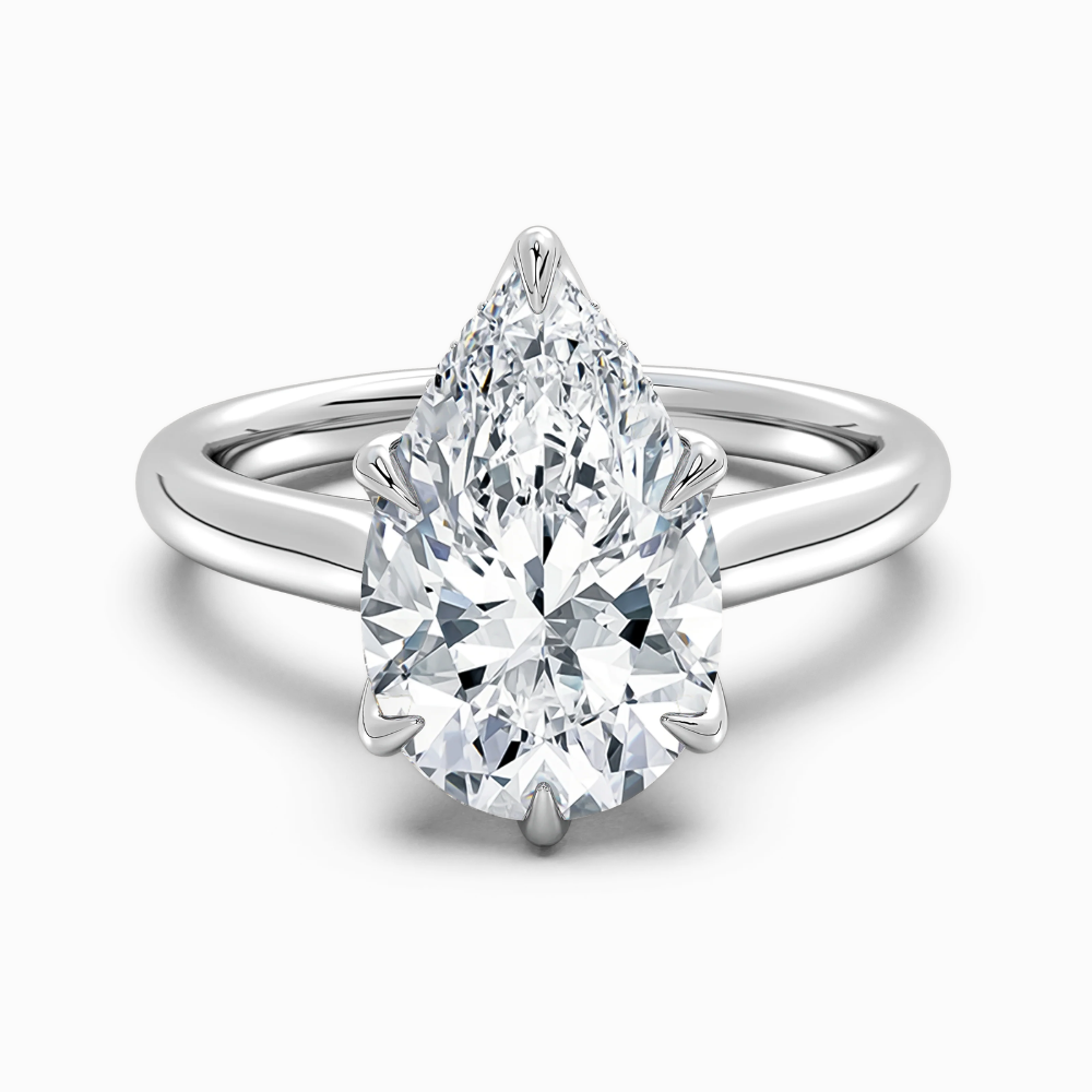 Solitaire Tulip Petals Hidden Halo Cathedral Bridge Lab Grown Diamond Engagement Ring in 18K Gold – Pear