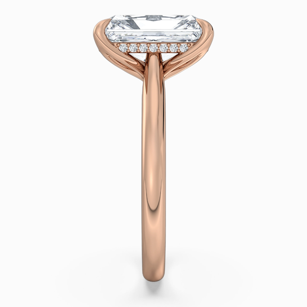 Solitaire Tulip Petals Hidden Halo Cathedral Bridge Lab Grown Diamond Engagement Ring in 18K Gold – Radiant
