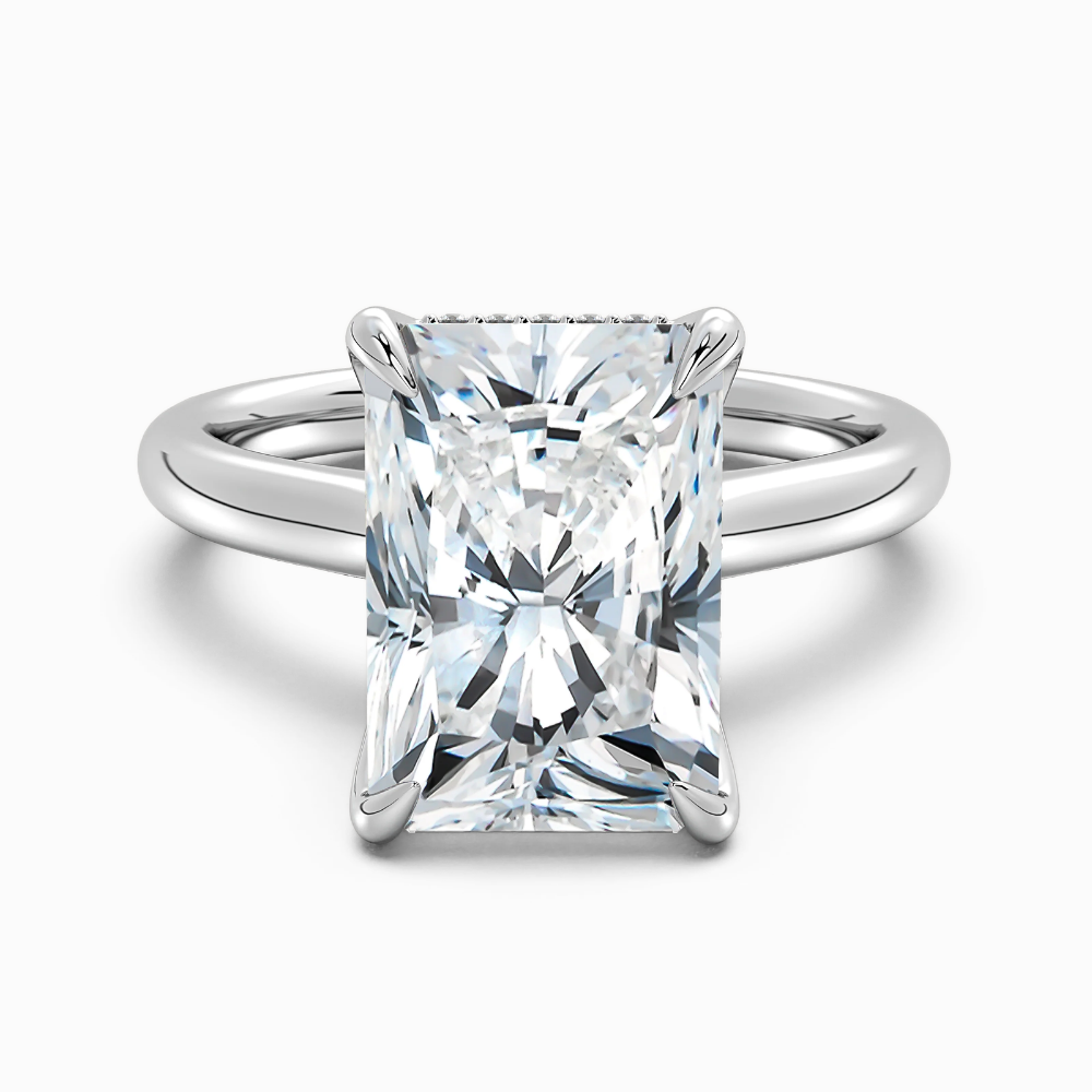 Solitaire Tulip Petals Hidden Halo Cathedral Bridge Lab Grown Diamond Engagement Ring in 18K Gold – Radiant
