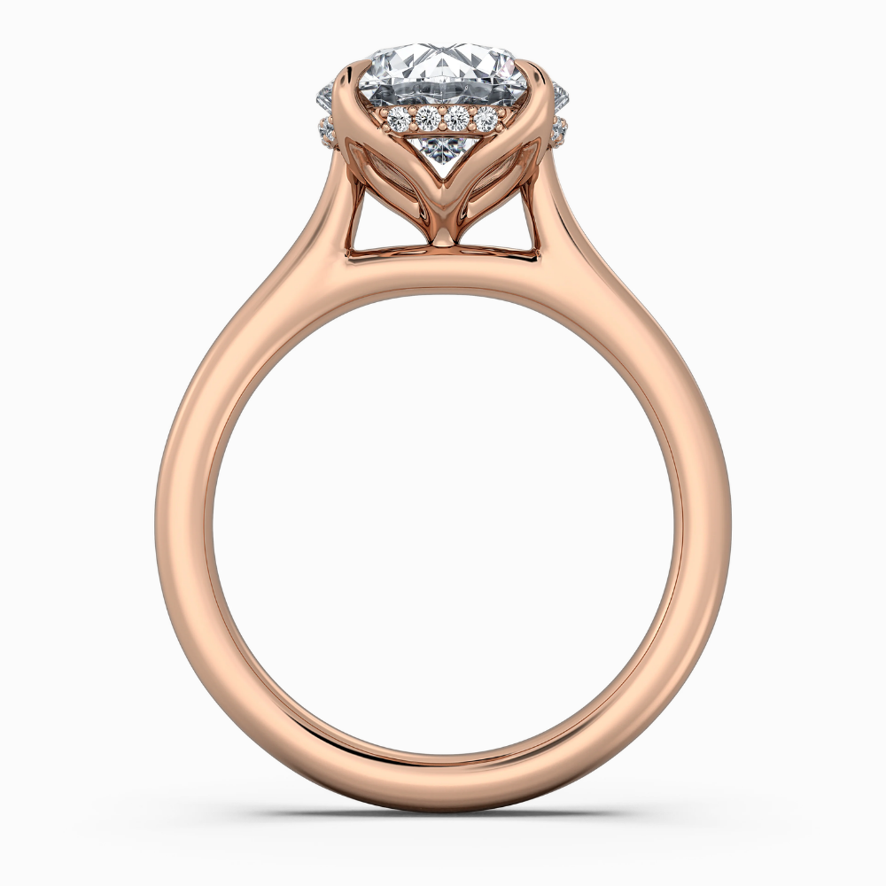 Solitaire Tulip Petals Hidden Halo Cathedral Bridge Lab Grown Diamond Engagement Ring in 18K Gold – Round